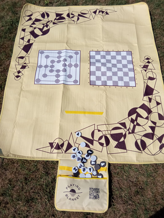 Blanket game set, chess/nine men's morris, 140*170 cm, yellow