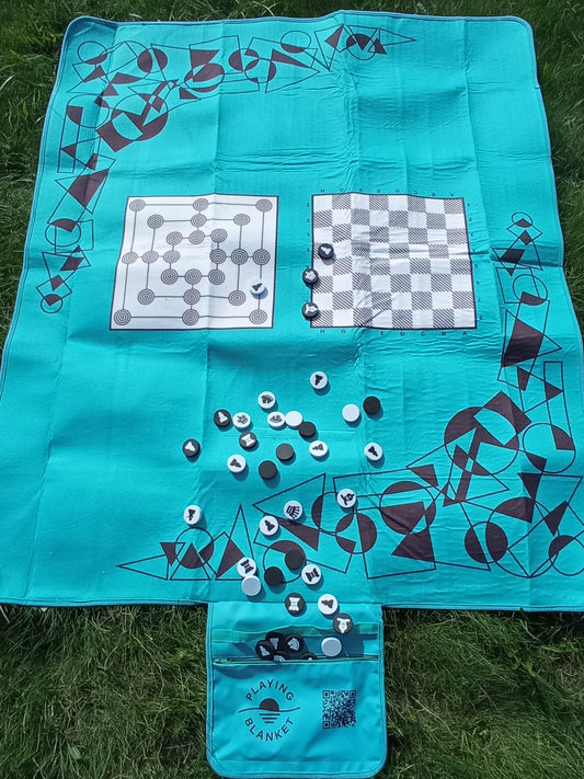 Blanket game set, chess/nine men's morris, 140*170 cm, blue