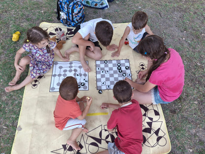 Spieledecke, Schach/Mühle, 140*170 cm, gelb